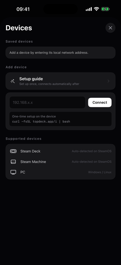 Device manager listing saved and supported machines